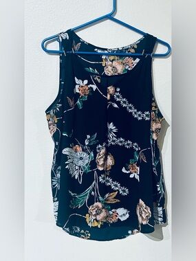Maurices Black Floral Sleeveless Camisole with Green & Tan Accents